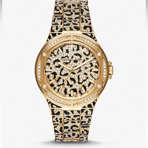 Michael Kors Lennox Animal Pave Gold Tone Watch - Picture 1 of 2